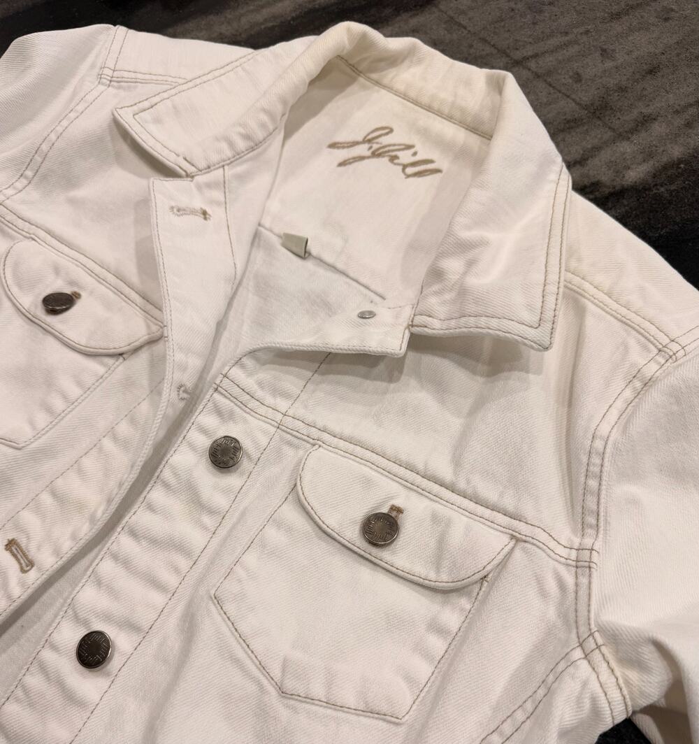 J.Jill Womens Small White Denim Jean Jacket Trucker Button Front Pockets